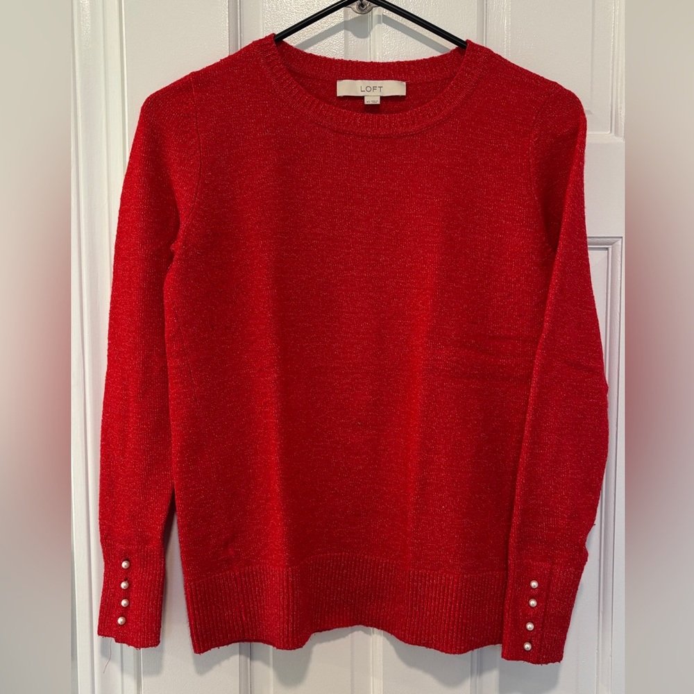 LOFT Vibrant Red Crew Neck Sweater